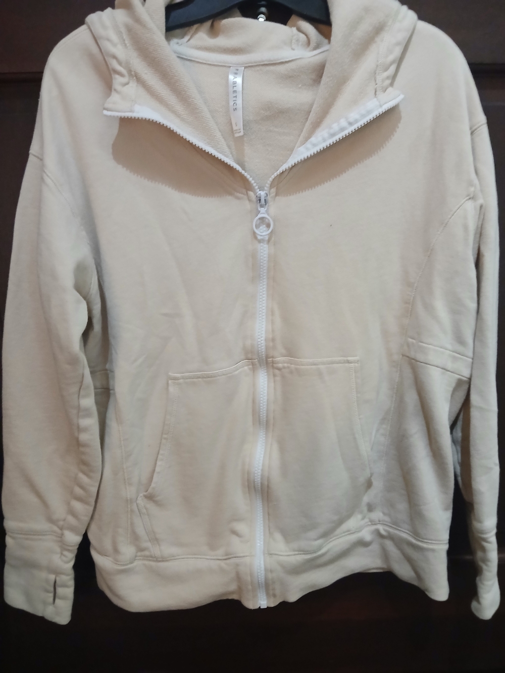 Fabletics Cream Lightweight Hoodie Size S Thumb Slits On Cuffs